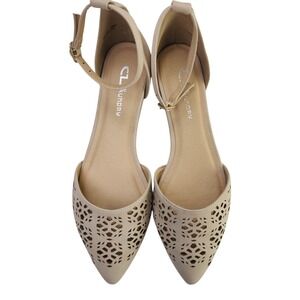 CL by Laundry Horizon Size 10M Pale Nude Pointed Toe Ankle Strap Flats Neutral